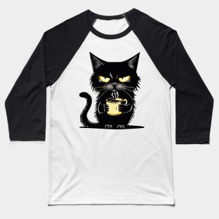 Lazy Cat Drinking Coffee Baseball T-Shirt